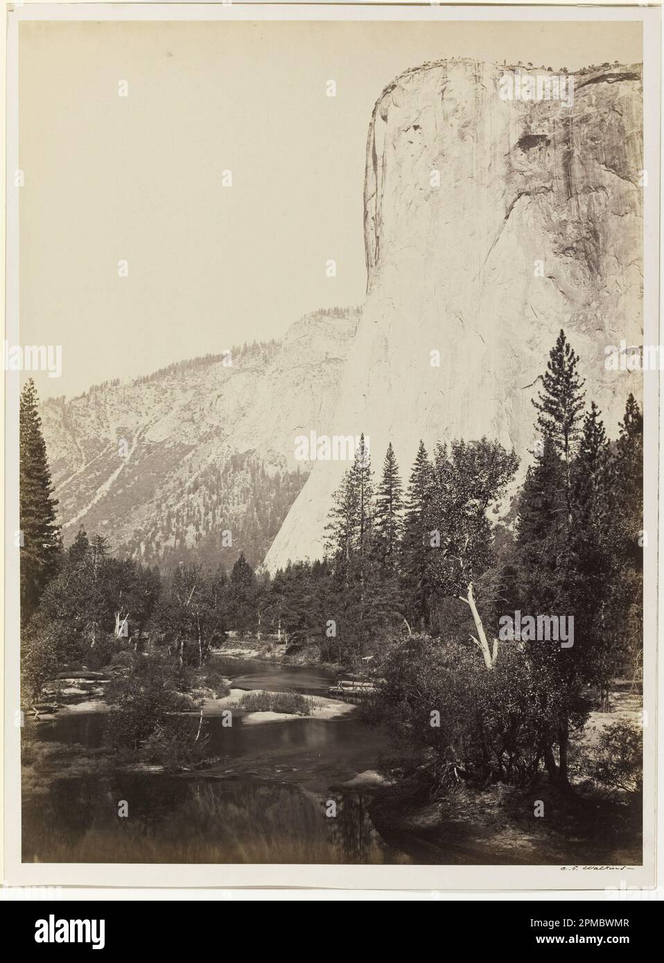 Fotografia, El Capitan, Yosemite; fotografata da Carleton E. Watkins (americano, 1829 – 1916); USA; stampa in argento albume; 52,1 x 38,5 cm (20 1/2 x 15 3/16 pollici) Foto Stock