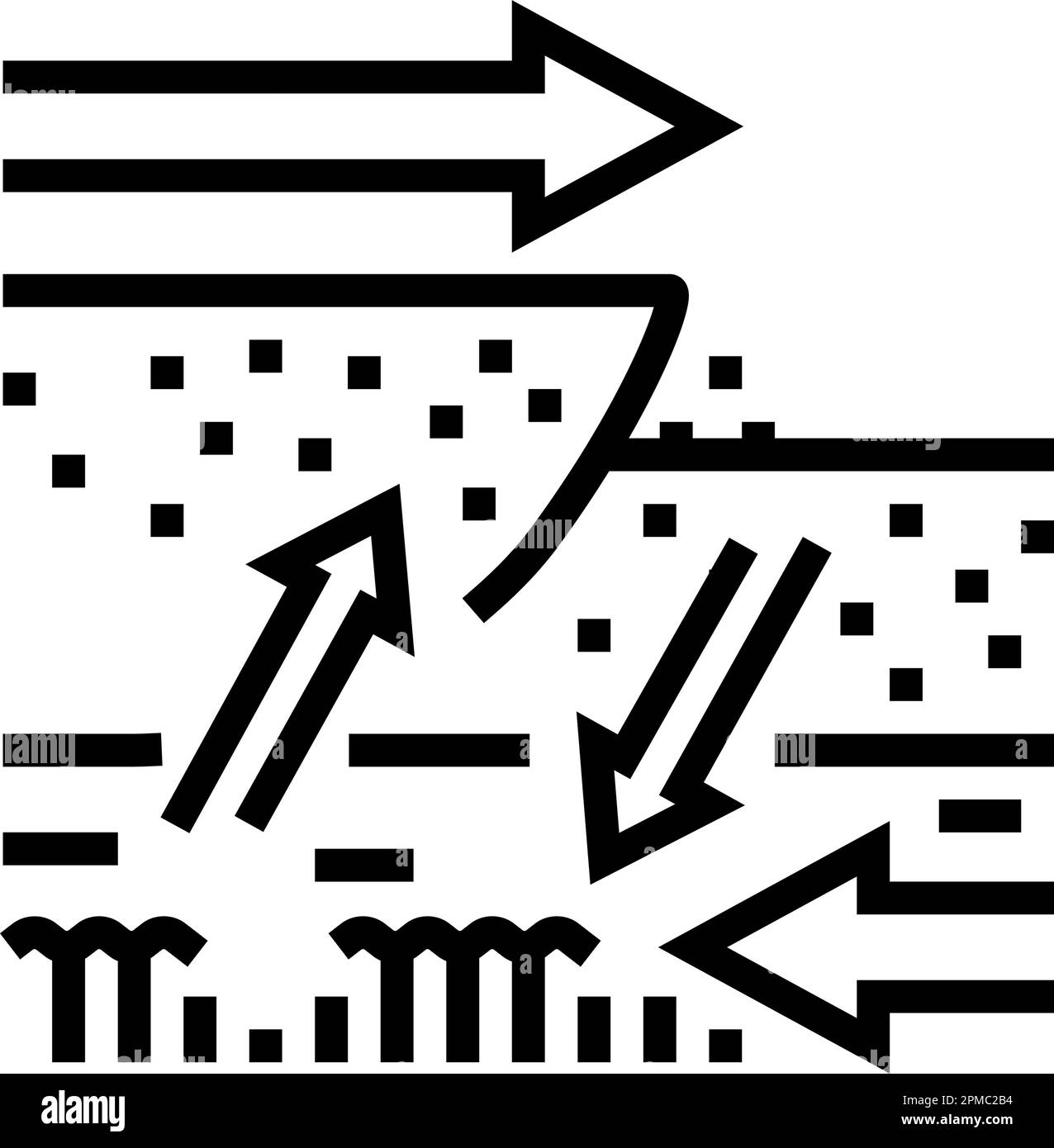 illustrazione del vettore icona della linea terremoto di spinta della compressione Illustrazione Vettoriale