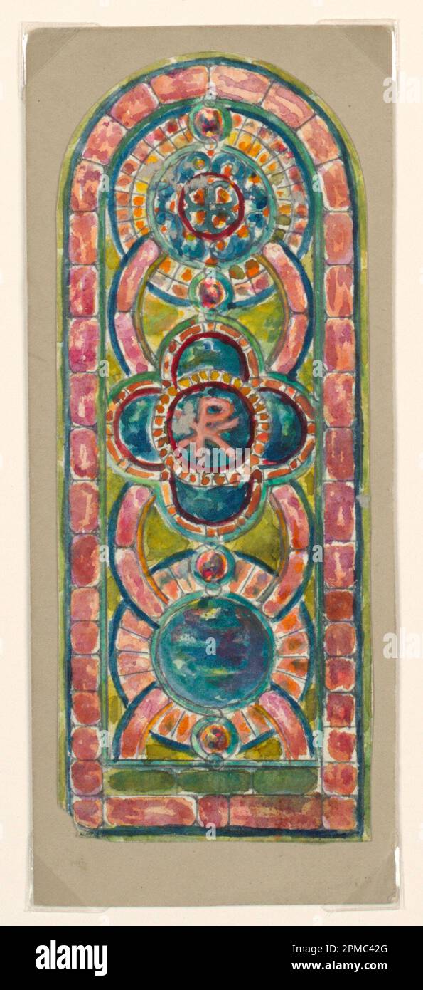 Disegno, design per la Memorial Window, Beecher Memorial Church, Brooklyn, NY; progettato da Alice Cordelia Morse (americano, 1863–1961); USA; pennello e acquerello, grafite su carta bianca ovata, montato su cartone; immagine: 17,2 x 6,8 cm (6 3/4 x 2 11/16 pollici) Foglio: 19,9 x 14,3 cm (7 13/16 x 5 5/8 pollici) Foto Stock Disegno, design per la Memorial Window, Beecher Memorial Church, Brooklyn, NY; progettato da Alice Cordelia Morse (americano, 1863–1961); USA; pennello e acquerello, grafite su carta bianca ovata, montato su cartone; immagine: 17,2 x 6,8 cm (6 3/4 x 2 11/16 pollici) Foglio: 19,9 x 14,3 cm (7 13/16 x 5 5/8 pollici) Foto Stock