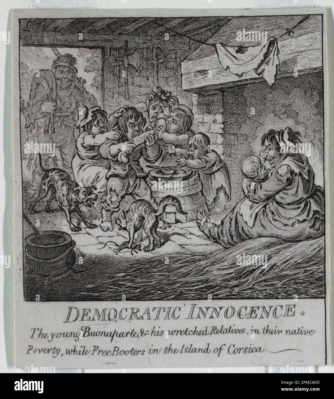 Stampa, 'democrazia, o uno schizzo o; James Gillray (1756 – 1815); pubblicato da Heidi Humphrey; Dedicatee: Napoleon Bonaparte (1769 – 1821); Inghilterra; supporto per incisione: Carta bianca in vove su carta beige; 13 x 11,3 cm (5 1/8 x 4 7/16 pollici) Tappetino: 40,6 x 55,9 cm (16 x 22 pollici) Foto Stock