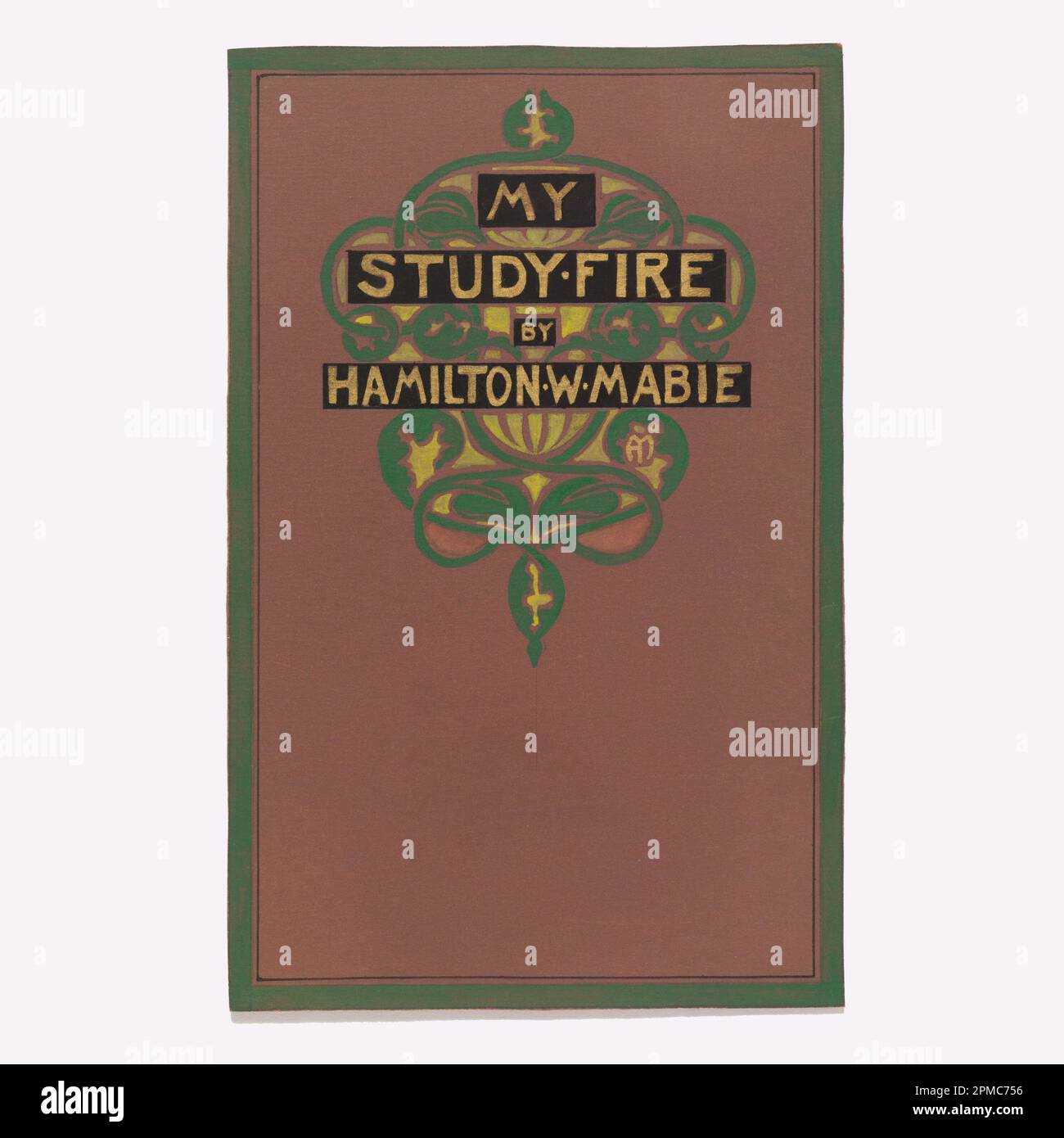 Disegno, disegno per una copertina del libro: My Study Fire, di Hamilton W. Mabie; disegnato da Alice Cordelia Morse (americano, 1863–1961); USA; pennello e gouache su carta marrone; foglio: 20,7 x 13,2 cm (8 1/8 x 5 3/16 in.); 1943-33-1-9 Foto Stock