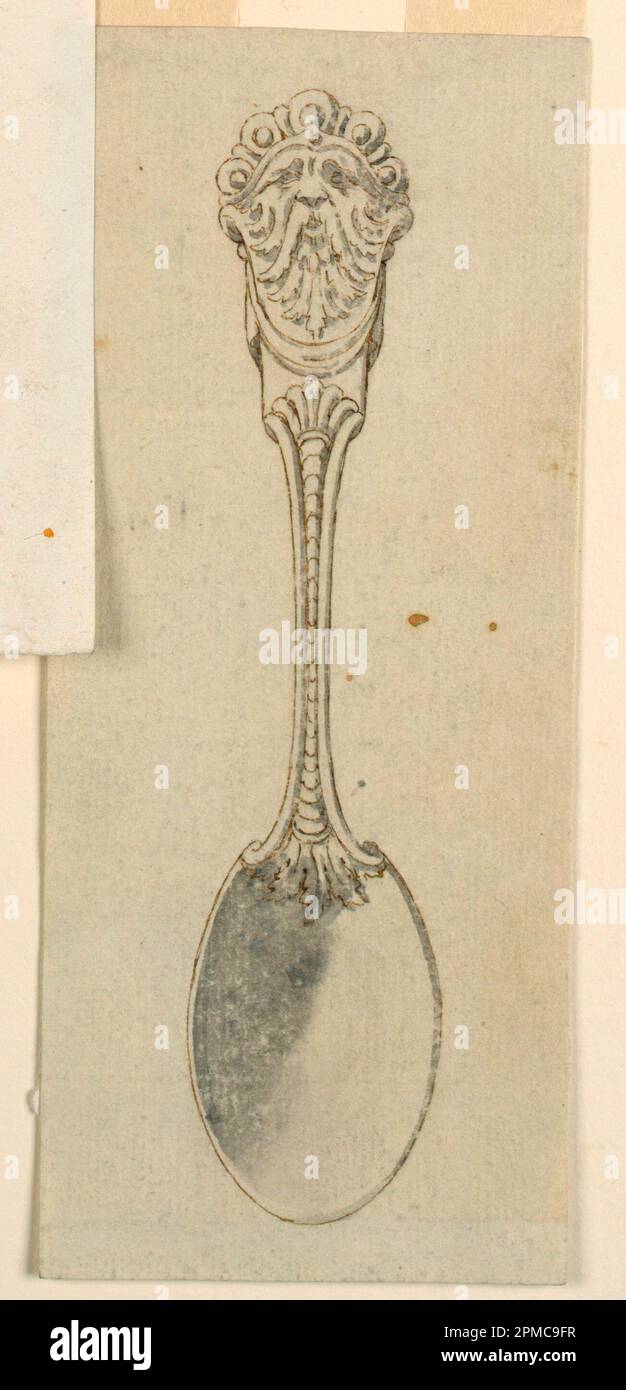 Disegno, cucchiai; Italia; penna, seppia, pennello, colore grigio acqua; 21,5 x 9,1 cm (8 7/16 x 3 9/16 poll.) Foto Stock Disegno, cucchiai; Italia; penna, seppia, pennello, colore grigio acqua; 21,5 x 9,1 cm (8 7/16 x 3 9/16 poll.) Foto Stock
