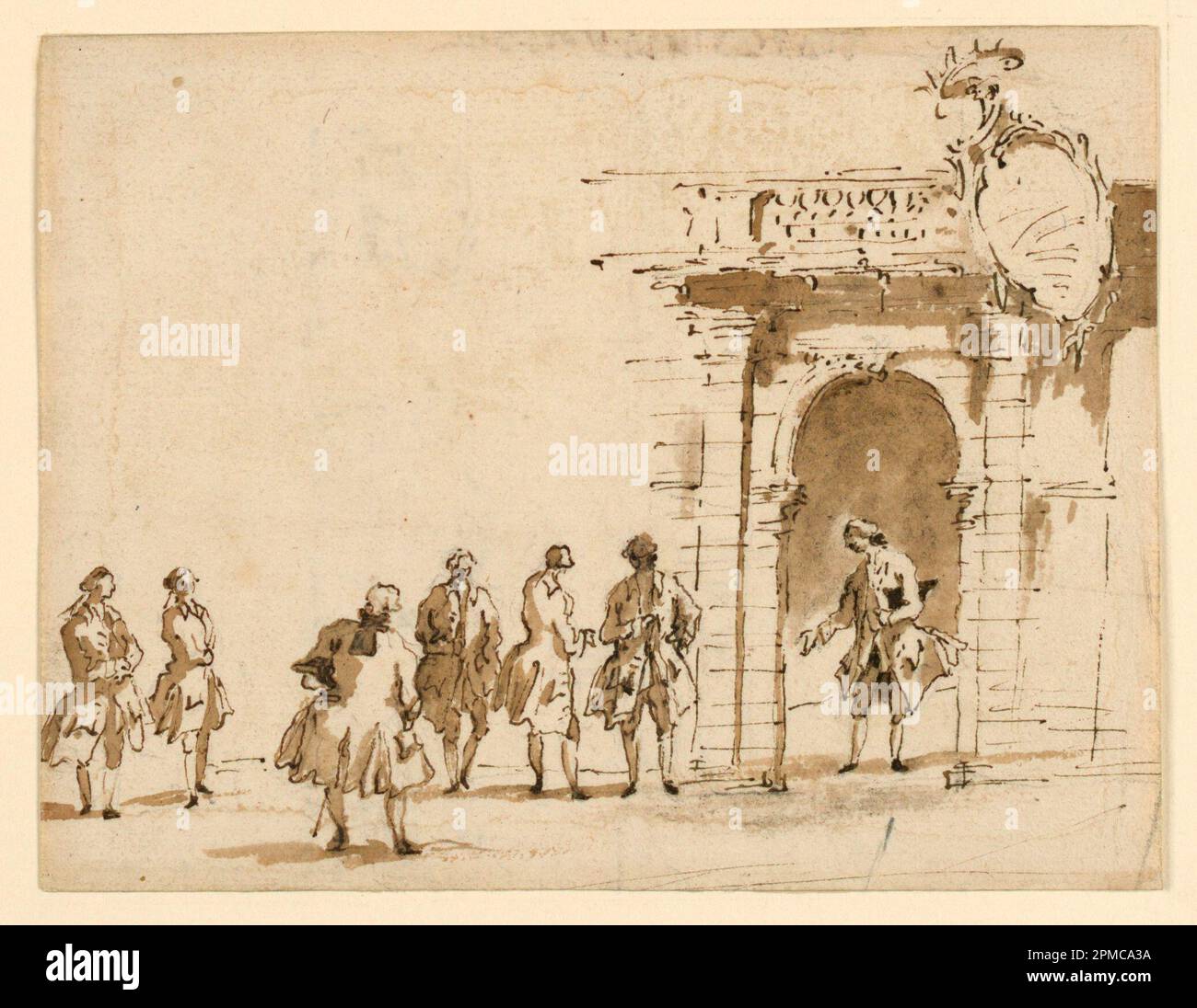 Disegno, disegno per una reception a Palazzo Surian; Francesco Guardi (1712 – 1793); Italia; penna e inchiostro, pennello e lavaggio su carta steso Foto Stock