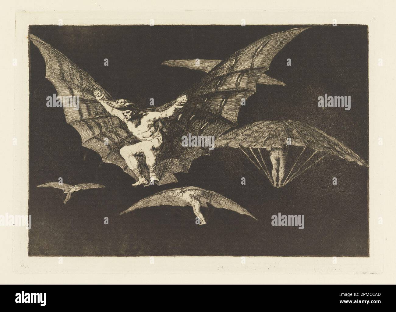 Print, modo de Volar (A Way of Flying), Plate 13 in Disparati (Proverbi); Print Maker: Francisco Goya (De Goya y Lucientes) (spagnolo, 1746–1828); Spagna; acquatinta e incisione su carta bianca in vove; 30,1 x 42,8 cm (11 7/8 x 16 7/8 pollici) Foto Stock