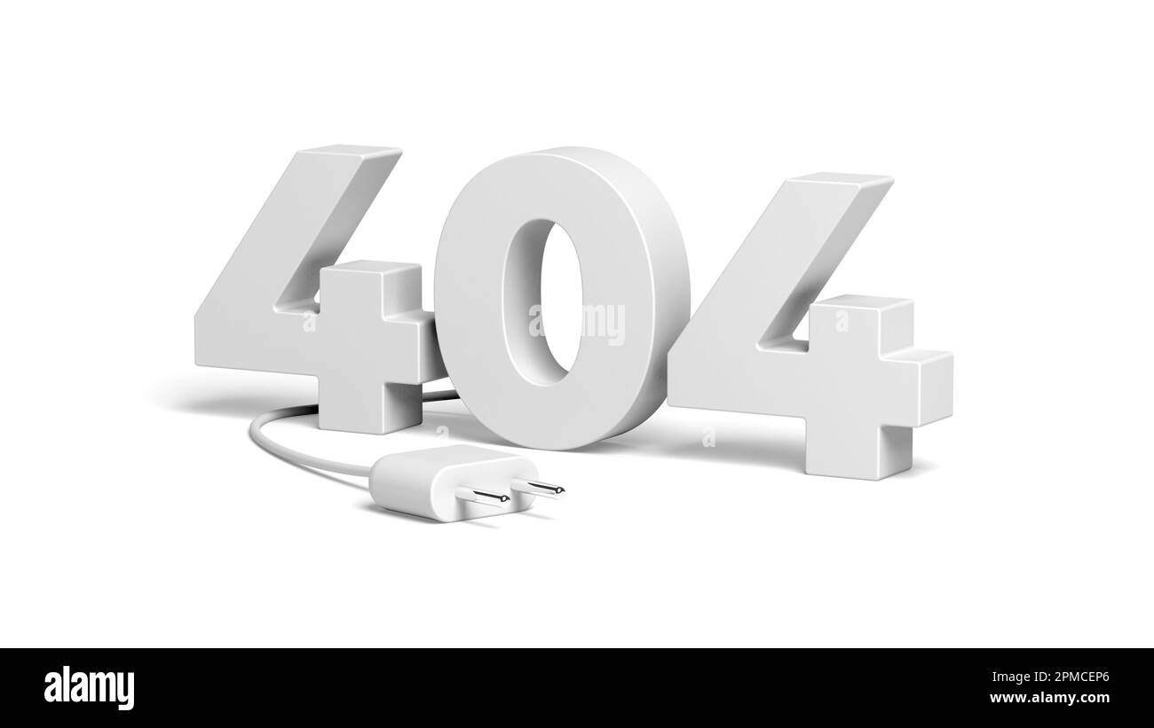 errore 404 isolato su sfondo bianco. Pagina non trovata. illustrazione 3d. Foto Stock