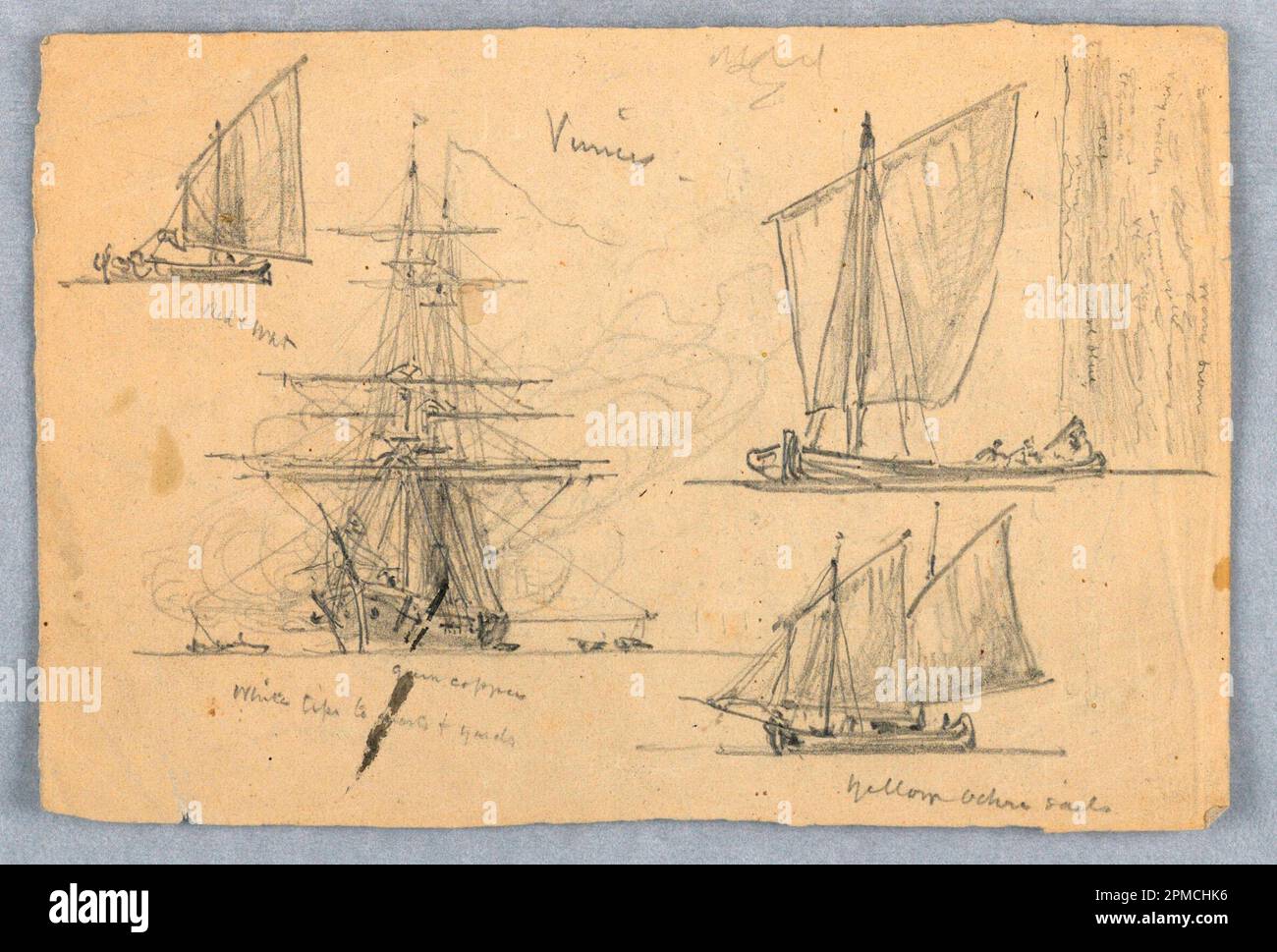 Disegno, schizzi di navi, Venezia, Italia; Samuel Colman (americano, 1832 - 1920); USA; grafite su carta; 12,8 x 19 cm (5 1/16 x 7 1/2 pollici) Foto Stock