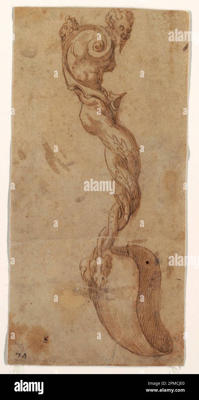 Disegno, design per un cucchiaio da portata; Italia; inchiostro marrone e penna, pennello e lavaggio marrone su carta marroni; foglio: 16 x 7,9 cm (6 5/16 x 3 1/8 in.) Foto Stock Disegno, design per un cucchiaio da portata; Italia; inchiostro marrone e penna, pennello e lavaggio marrone su carta marroni; foglio: 16 x 7,9 cm (6 5/16 x 3 1/8 in.) Foto Stock