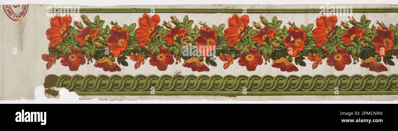 Confine (Francia); Jean-Baptiste Réveillon (francese, 1725–1811); stampato a blocchi e floccato; a) 112,5 x 26 cm (44 5/16 x 10 1/4 pollici) b) 39 x 26 cm Foto Stock