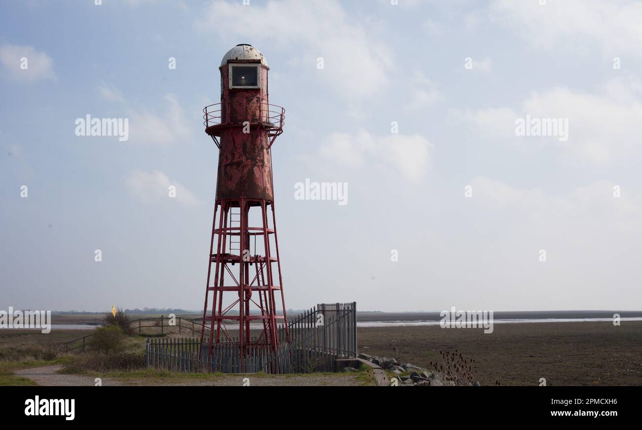 Thorngumbald Clough High Lighthouse a Thorngumbald Clough Paull, East Yorkshire UK Aprile 2023 Foto Stock