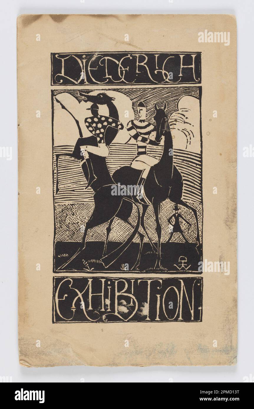 Book, Proof for Exhibition catalogue, 'Jockeys', Kingore Galleries, New York, NY; progettato da William Hunt Diederich (americano, b. Ungheria, 1884–1953); stampa offset su carta fabriano in cotone ovel; 29,5 x 18,2 cm (11 5/8 x 7 3/16 pollici) Foto Stock