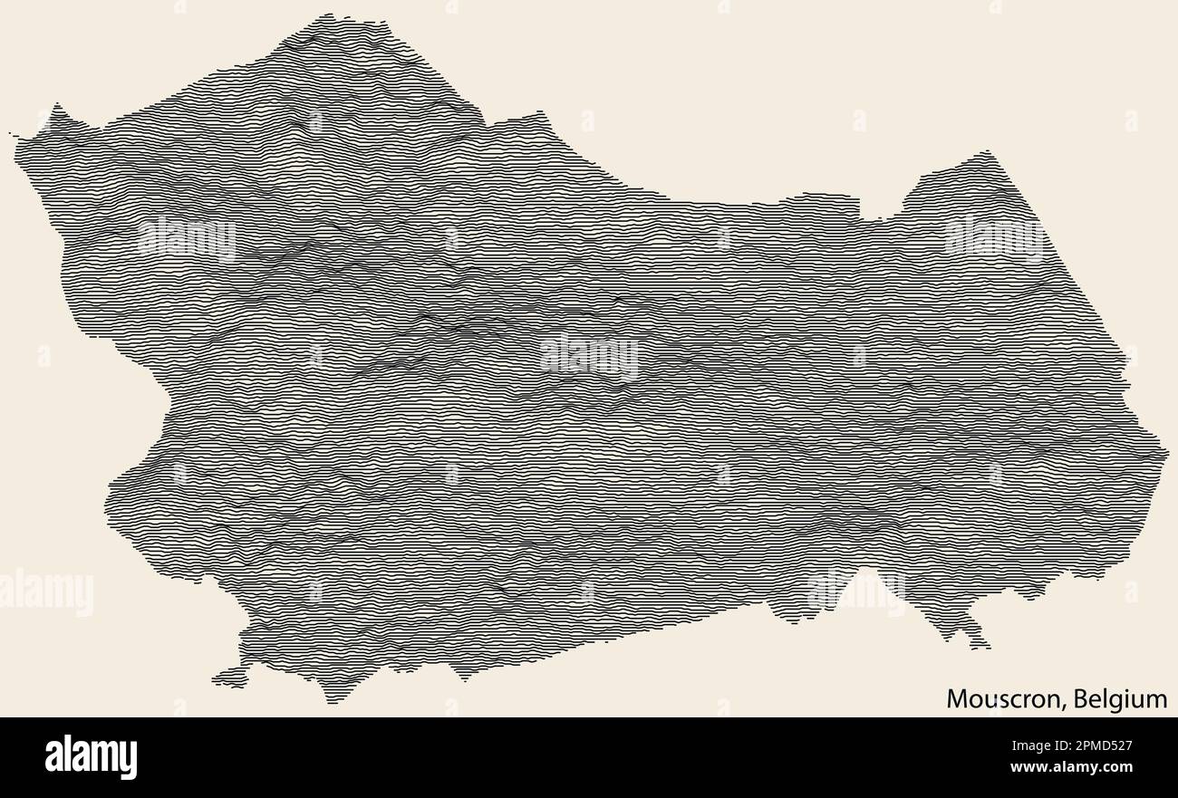 Mappa topografica in rilievo della città di MOUSCRON, BELGIO, con linee di contorno continue e etichetta con il nome su sfondo vintage Illustrazione Vettoriale