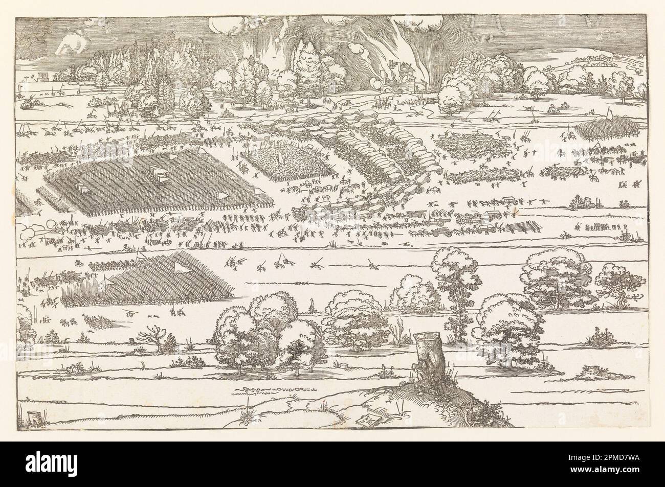 Stampa, assedio di una città (parte 2); Albrecht Dürer (tedesco, 1471-1528); Germania; legno tagliato su carta; 22 x 34,3 cm (8 11/16 x 13 1/2 pollici); 1950-30-20-b Foto Stock