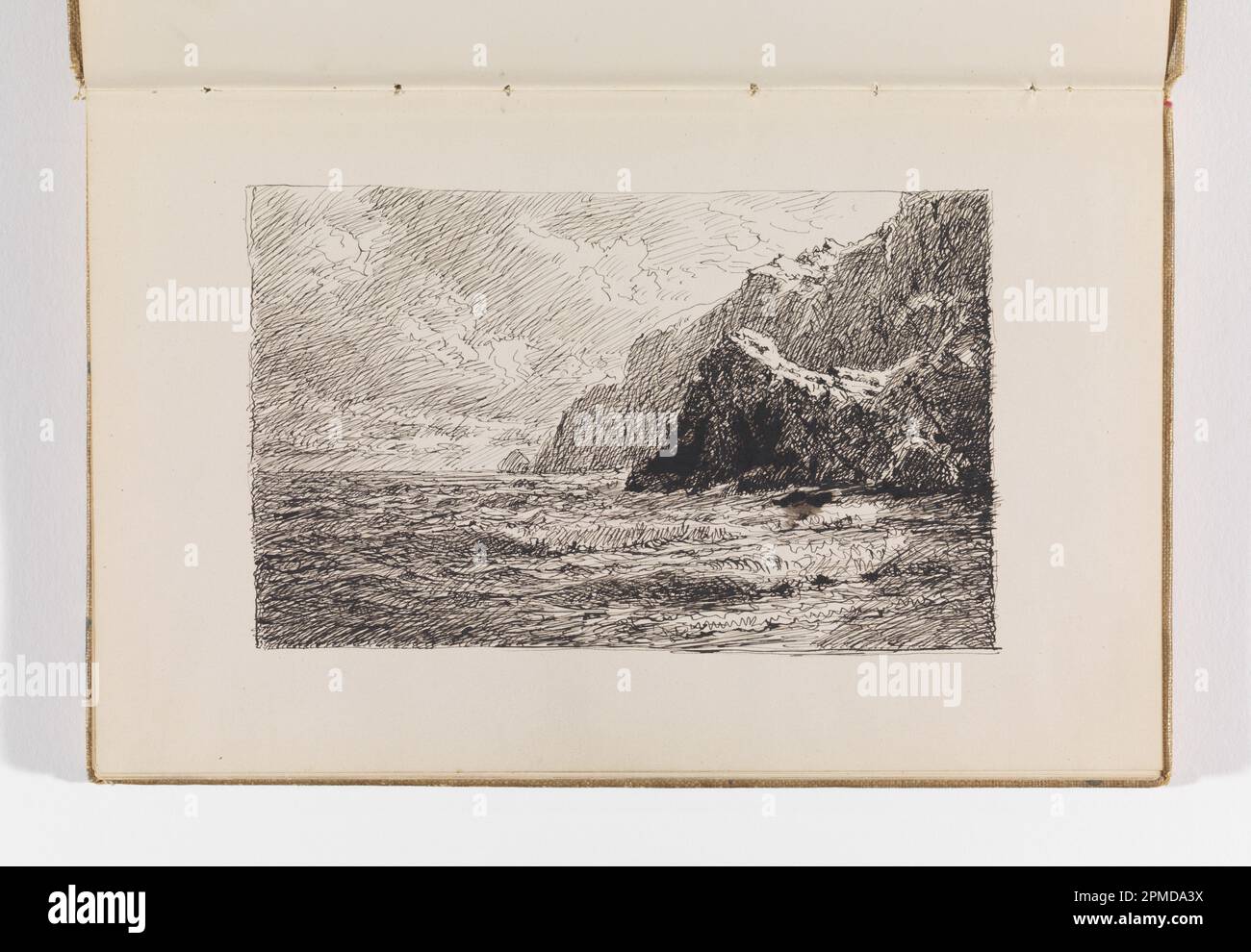 Sketchbook Folio, Sketchbook con vista sulla costa della Cornovaglia; William Trost Richards (americano, 1833–1905); USA; penna e inchiostro nero su carta color panna, rilegata; 14,4 x 22,1 cm (5 11/16 x 8 11/16 in.) Foto Stock