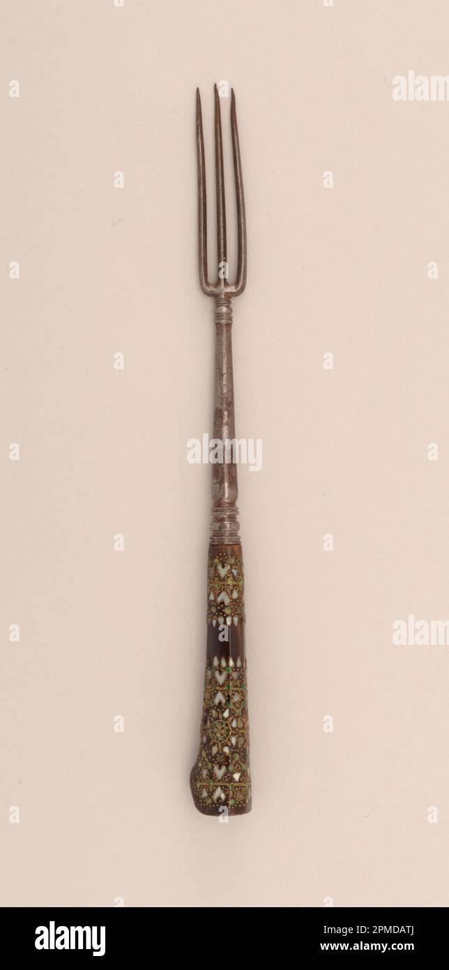 Forcella; corno, oro, madreperla, acciaio; L x P: 18,1 x 1,6 cm (7 1/8 x 5/8 poll.); la collezione Robert L. Metzenberg, regalo di Eleanor L. Metzenberg; 1985-103-35 Foto Stock