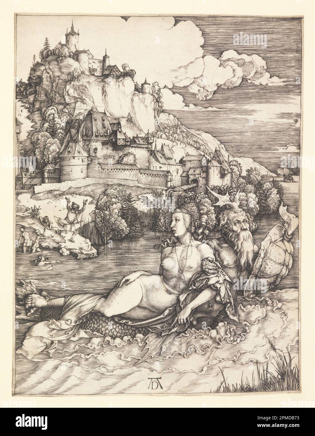 Print, The Sea Monster; Albrecht Dürer (tedesco, 1471–1528); Germania; incisione su carta posata; 25,2 x 19 cm (9 15/16 x 7 1/2 pollici) Foto Stock