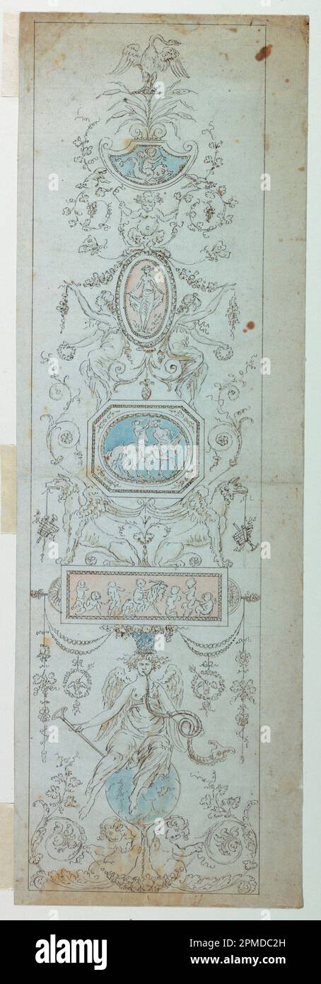 Disegno, disegno per un pannello; progettato da Jean-Guillaume Moitte (francese, 1746-1810); Francia; grafite, penna e inchiostro, pennello e acquerello, seppia su carta Foto Stock