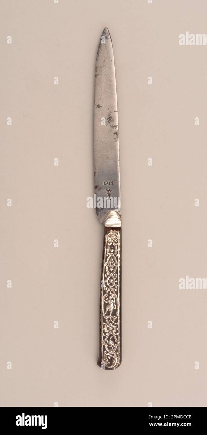 Coltello (Francia); acciaio, guscio tartaruga, argento, legno; L x P: 23,6 x 1,8 cm (9 5/16 x 11/16 poll.); la collezione Robert L. Metzenberg, regalo di Eleanor L. Metzenberg; 1985-103-106 Foto Stock