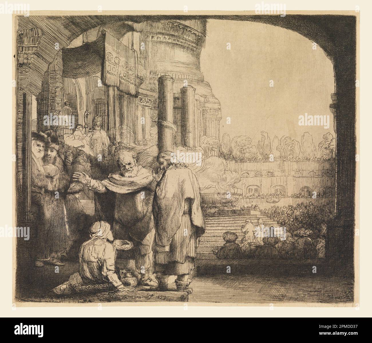 Stampa, Pietro e Giovanni alla porta del Tempio; Print Maker: Rembrandt Harmensz van Rijn (olandese, 1606–1669); Paesi Bassi; incisione su carta posata; 18,6 x 21,9 cm (7 5/16 x 8 5/8 in.); Bequest di George Campbell Cooper; 1896-3-160 Foto Stock Stampa, Pietro e Giovanni alla porta del Tempio; Print Maker: Rembrandt Harmensz van Rijn (olandese, 1606–1669); Paesi Bassi; incisione su carta posata; 18,6 x 21,9 cm (7 5/16 x 8 5/8 in.); Bequest di George Campbell Cooper; 1896-3-160 Foto Stock