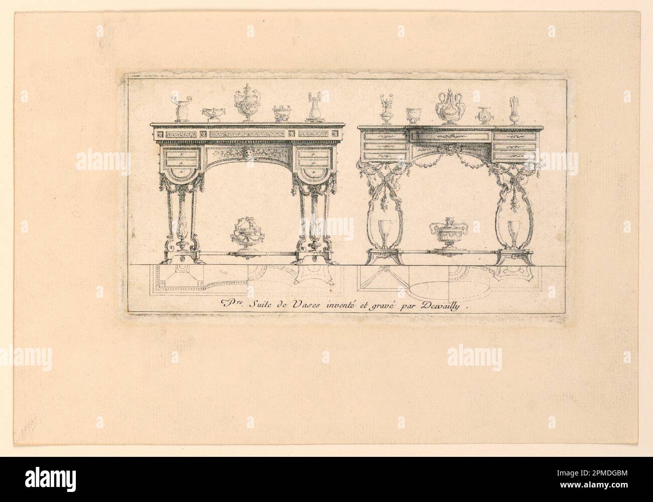 Stampa, Un piatto di 'Primiere Suite de Vases'; Print Maker: Charles de Wailly (francese, 1730-1798); Francia; incisione su carta; 18,2 x 26,3 cm (7 3/16 x 10 3/8 pollici) Foto Stock