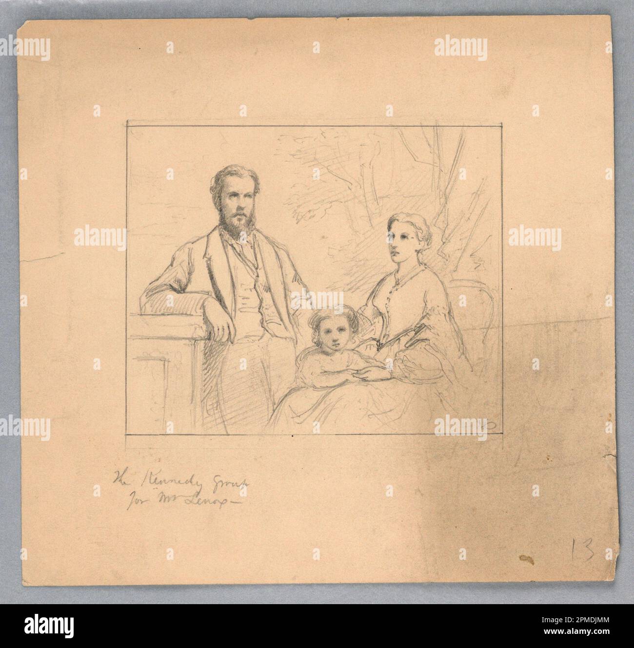 Disegno, studio per 'Tizian mostrando; Daniel Huntington (americano, 1816–1906); USA; supporto grafite: Carta verde chiaro per colate; 35,5 x 25,2 cm (14 x 9 15/16 pollici); Bequest of Erskine Hewitt; 1942-50-239 Foto Stock