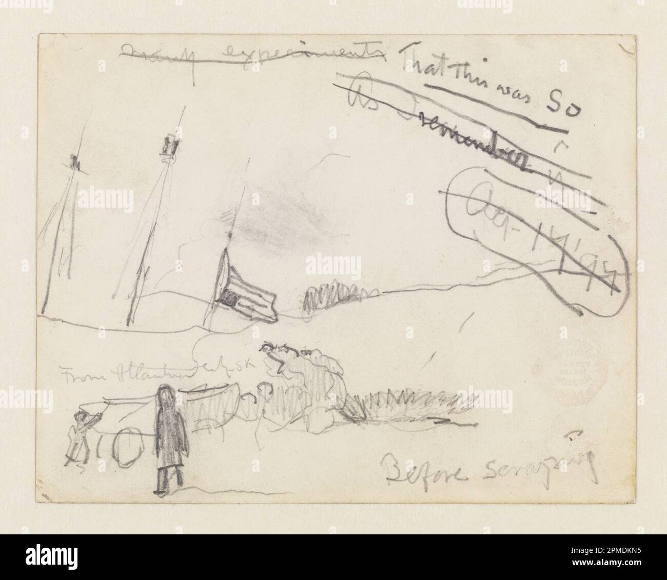 Disegno, alberi di nave con bandiera degli Stati Uniti; Winslow Homer (americano, 1836–1910); USA; grafite su tavola sottile biancastra; 9,8 x 12,5 cm (3 7/8 x 4 15/16 in.) Foto Stock Disegno, alberi di nave con bandiera degli Stati Uniti; Winslow Homer (americano, 1836–1910); USA; grafite su tavola sottile biancastra; 9,8 x 12,5 cm (3 7/8 x 4 15/16 in.) Foto Stock