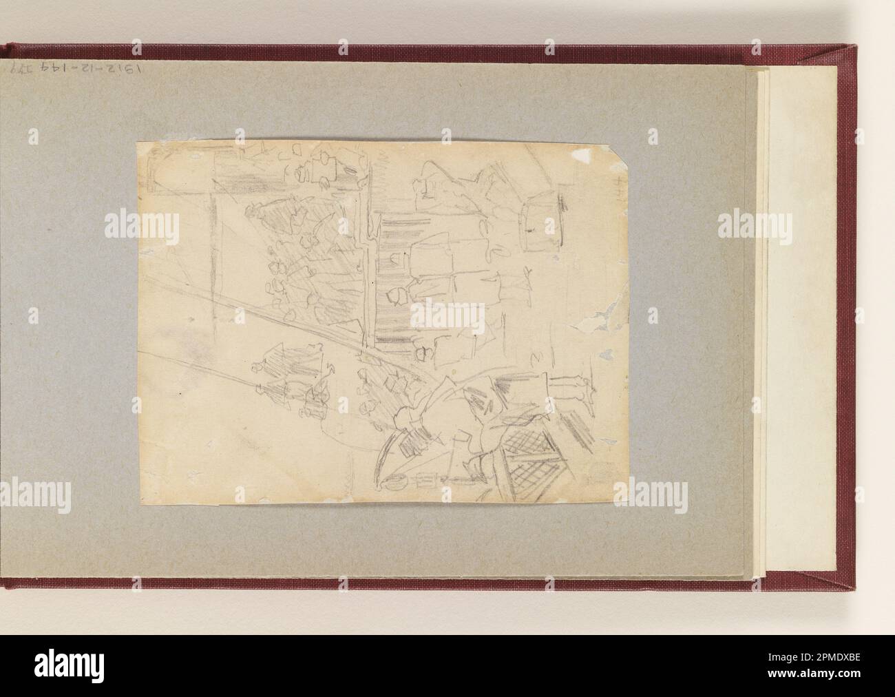 Disegno, ponte di un trasporto militare con ruote laterali; Winslow Homer (americano, 1836–1910); USA; grafite su carta ovata, posata; 12,2 x 8,9 cm (4 13/16 x 3 1/2 in.) Foto Stock