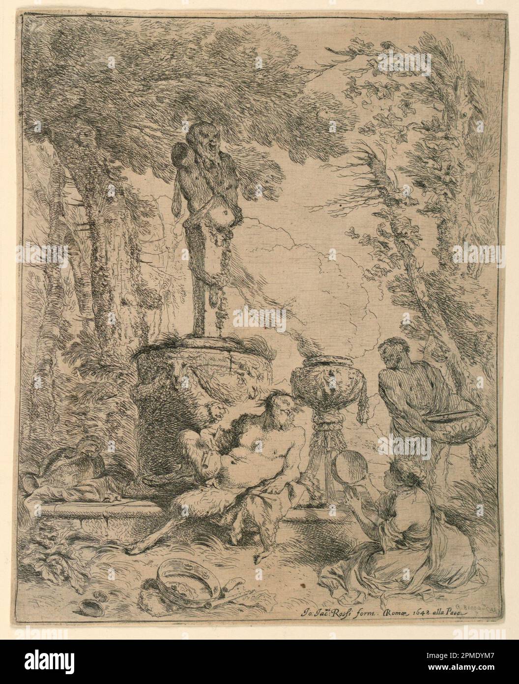 Print, il Festival della Pan; ideato da Giovanni Benedetto Castiglione (italiano, 1609–1664); Italia; incisione su carta; 22,9 x 18,6 cm (9 x 7 5/16 in.); 1896-31-49 Foto Stock