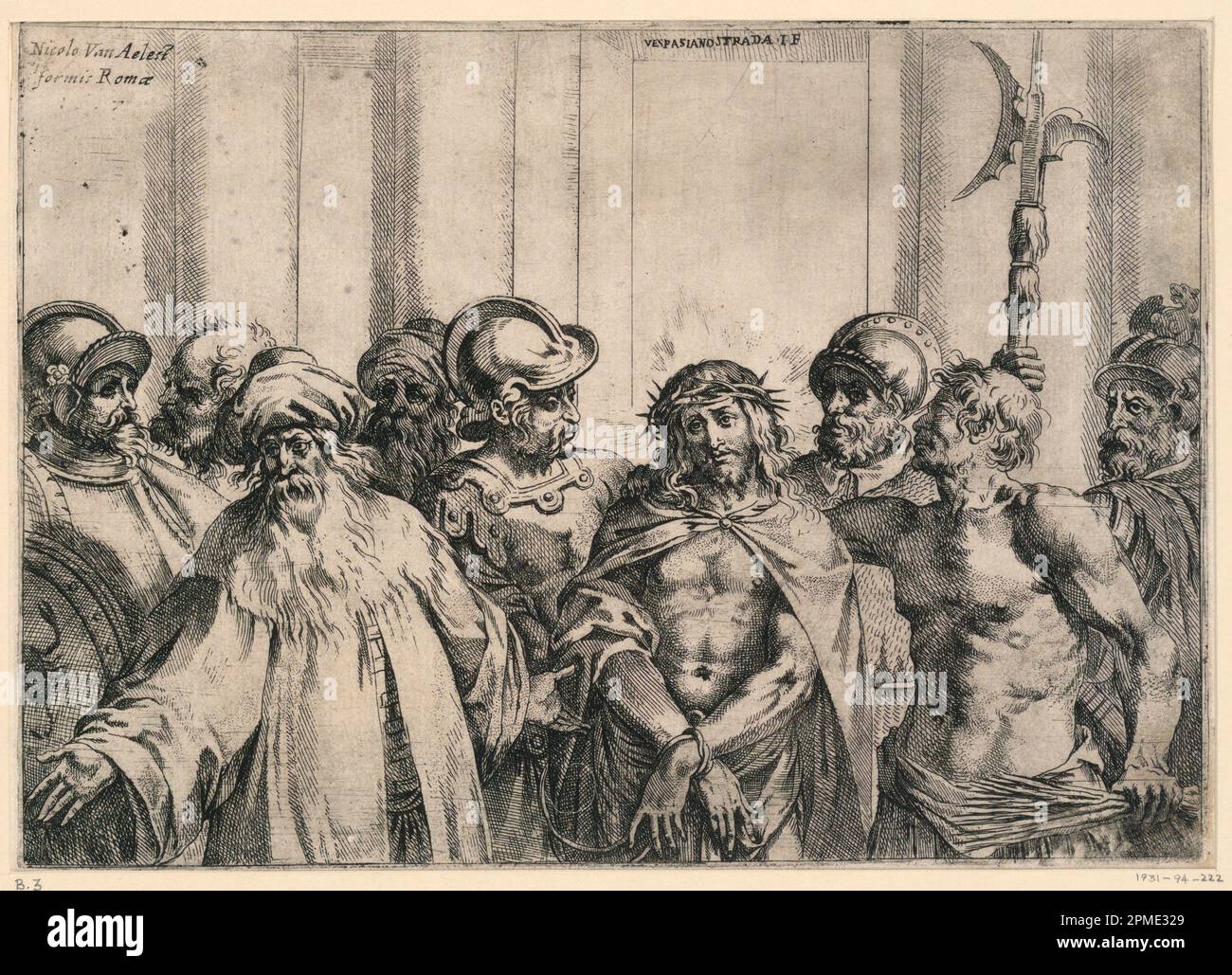 Stampa, il grande 'Ecce Homo'; Vespasiano strada (italiano, 1582 - 1622), Nicolaus van Aelst (fiammingo, ca. 1527 - 1613); Italia; incisione su carta; 18,3 x 25,7 cm (7 3/16 x 10 1/8 pollici) Foto Stock
