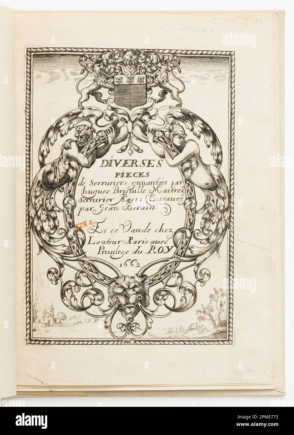 Stampa, pagina del titolo; Print Maker: Jean Bérain il Vecchio (francese, 1640–1711); pubblicato da Hugues Brisville (francese, attivo ca. 1663); Francia; incisione su carta deposta Foto Stock