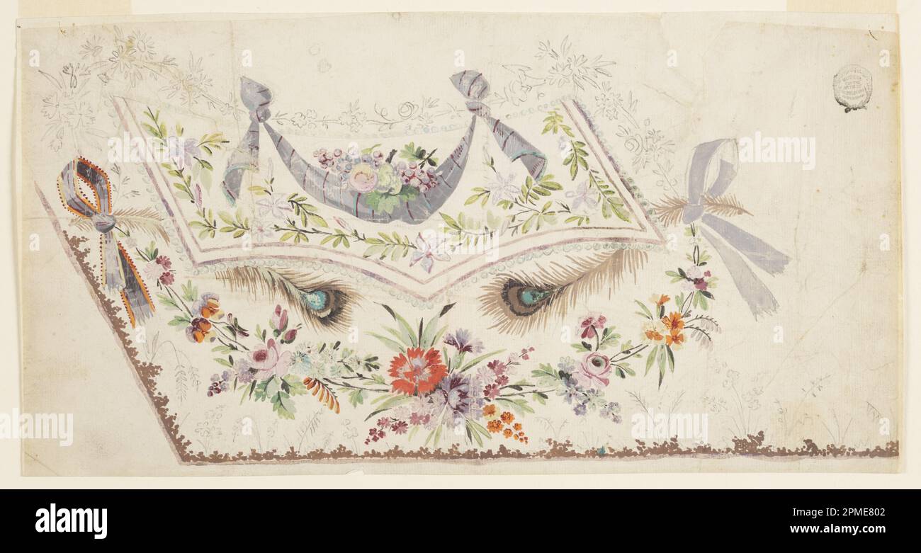 Disegno, disegno per il ricamo del gilet di un uomo della Fabrique de St. RUF; progettato da Fabrique de Saint Ruf; Francia; grafite, pennello e gouache su carta; 18,9 x 35,7 cm (7 7/16 x 14 1/16 pollici) Foto Stock