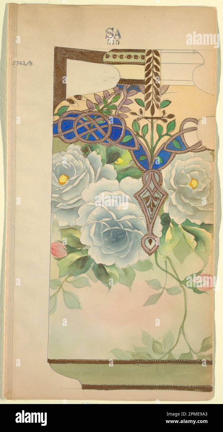 Disegno, disegno per una caraffa; Made for Noritake; Giappone; pennello e acquerello, gouache d'oro, grafite su carta; 29 x 15,3 cm (11 7/16 x 6 pollici) Tappetino: 35,7 x 45,8 cm (14 1/16 x 18 1/16 pollici); 1985-14-41 Foto Stock