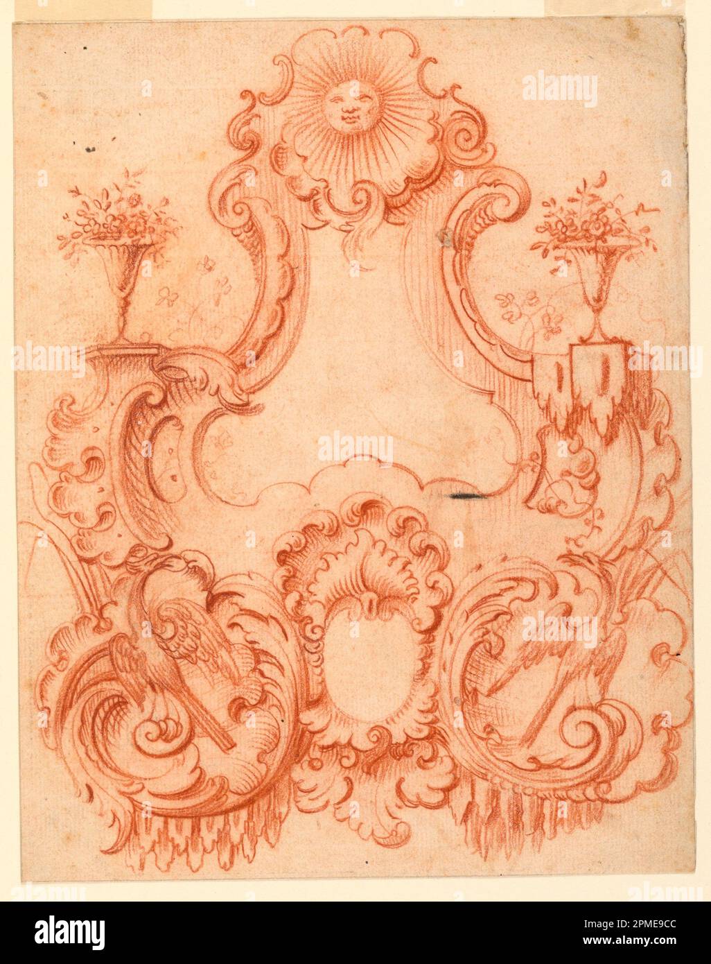 Disegno (Francia); attribuito a Francois de Cuvilliés il Vecchio (Belgio, Germania attiva, 1695 - 1768); pastello nero e rosso su carta; foglio: 20,8 x 26,7 cm (8 3/16 x 10 1/2 pollici); Bequest di Erskine Hewitt; 1938-57-939 Foto Stock