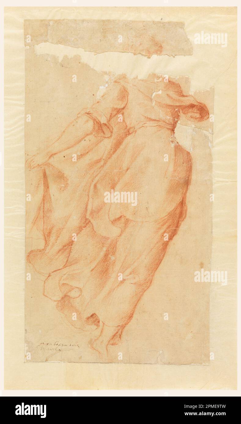 Disegno, donna che cammina; Italia; gesso rosso su carta marrone; 31,6 x 17,7 cm (12 7/16 x 6 15/16 pollici) Foto Stock