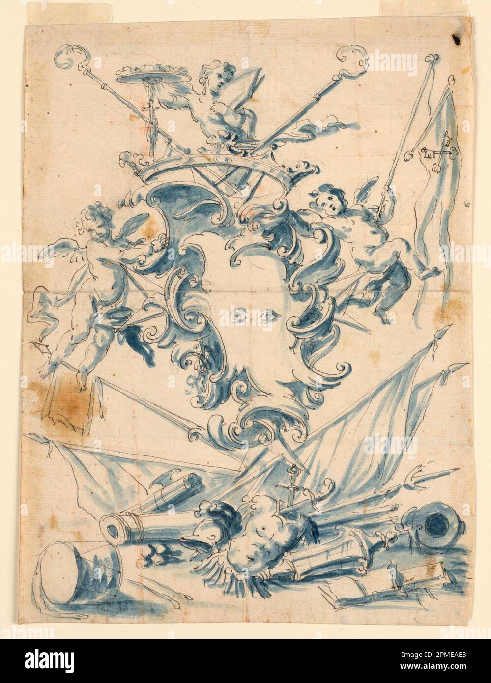 Disegno, progetto per la stemma di un cardinale; Italia; matita, penna, inchiostro nero lavati con acquerello su carta; foglio: 25,4 x 19,1 cm (10 x 7 1/2 in.) Foto Stock