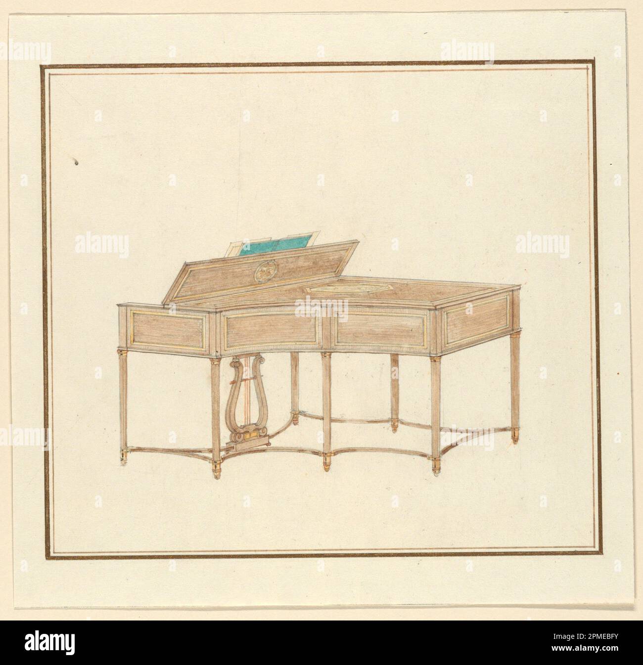 Disegno, design per una custodia per pianoforte a marchese; progettata da Durr Freedley (americano, 1888–1938); USA; grafite e acquerello su cartoncino; 38,3 x 47,3 cm (15 1/16 x 18 5/8 poll.); data da Miss Edith Wetmore; 1939-79-7 Foto Stock