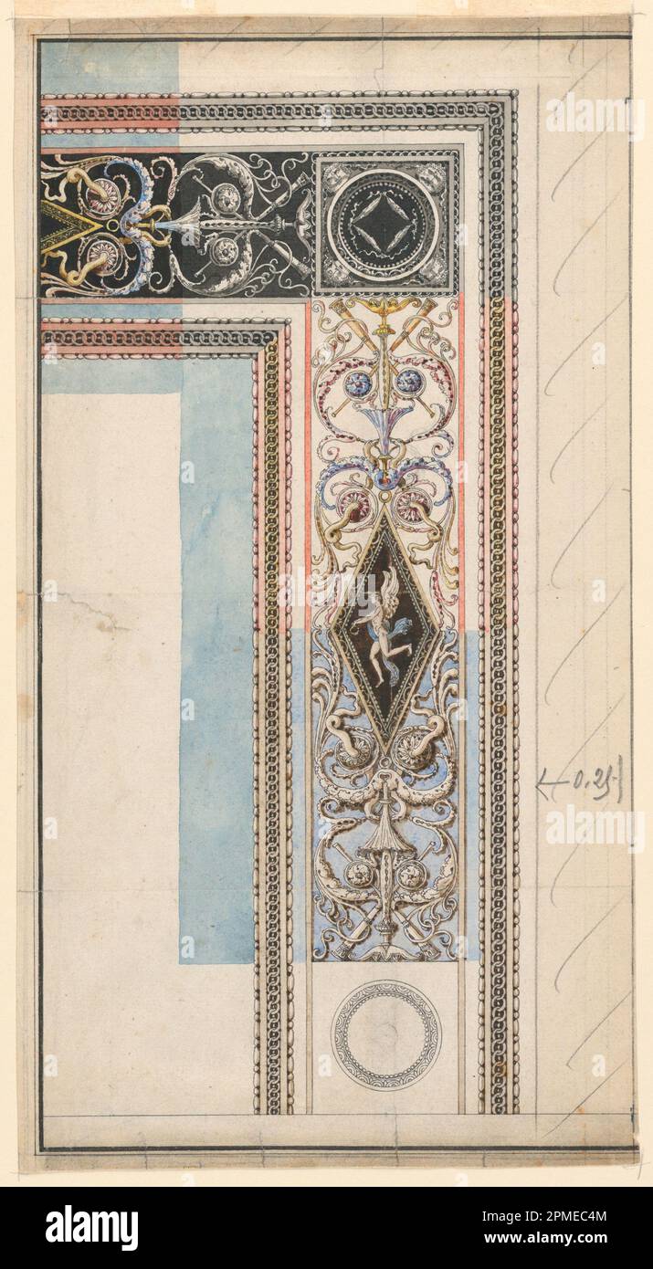 Disegno, progettazione per un telaio della porta; attribuito a Charles Percier (francese, 1764–1838); Francia; penna e inchiostro, pennello e acquerello su carta; 33,1 x 17,8 cm (13 1/16") x 7 poll.) Foto Stock