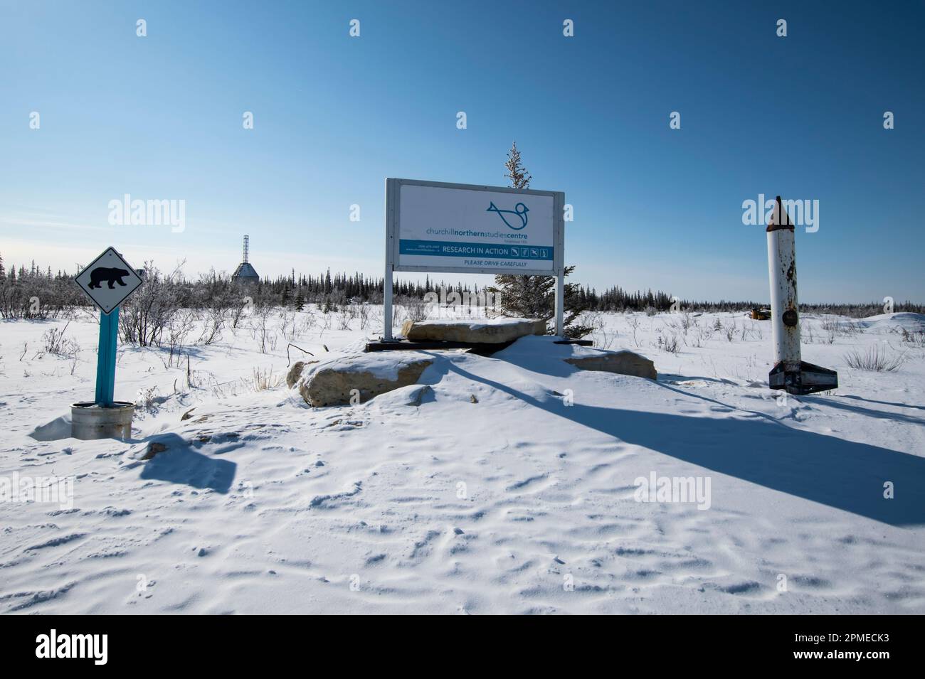 Cartello del Churchill Northern Studies Centre a Churchill, Manitoba, Canada Foto Stock