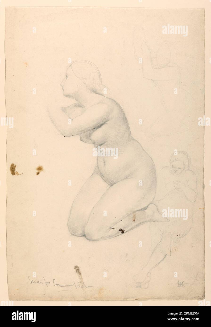 Disegno, studio della figura per 'la comunione del malato'; Daniel Huntington (americano, 1816–1906); Italia; grafite su carta color panna; 45 x 30,5 cm (17 11/16 x 12 in.); Bequest of Erskine Hewitt; 1942-50-116 Foto Stock