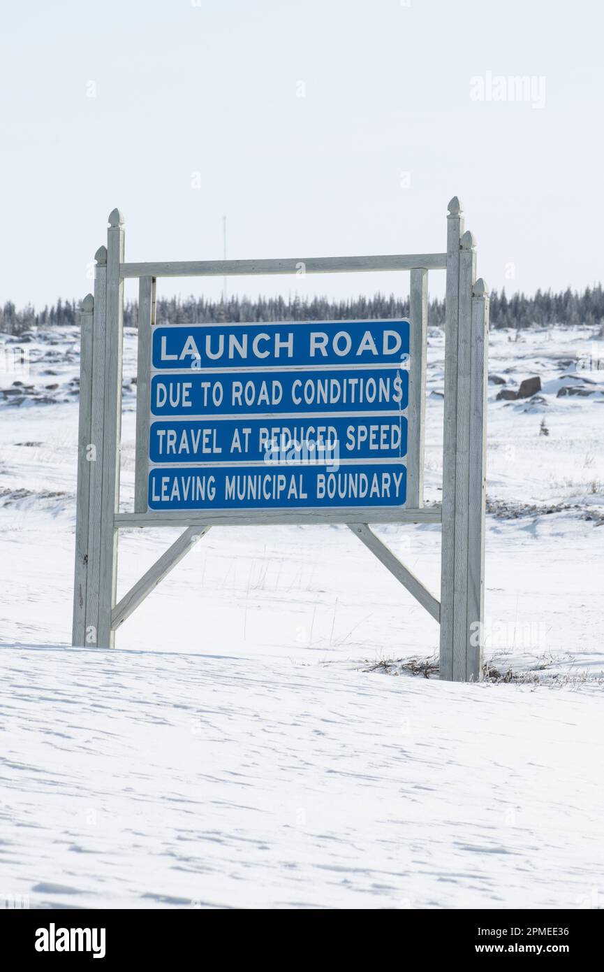 Indicazioni per Launch Road a Churchill, Manitoba, Canada Foto Stock