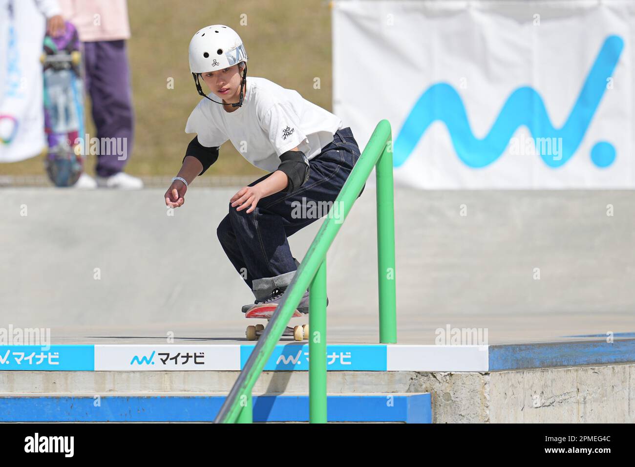 Ibaraki, Giappone. 13th Apr, 2023. Yui Harada Skateboarding : il 2nd Mynavi Skateboarding Giappone APRE Women's Street Qualification al Murasaki Park Kasama a Ibaraki, Giappone . Credit: AFLO SPORT/Alamy Live News Foto Stock