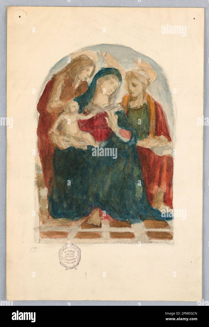 Disegno, Madonna e Bambino; Francis Augustus Lathrop (americano, 1849 - 1909); USA; pennello e acquerello, grafite su carta crema; 20,9 x 14 cm (8 1/4 x 5 1/2 pollici); 1914-38-197 Foto Stock