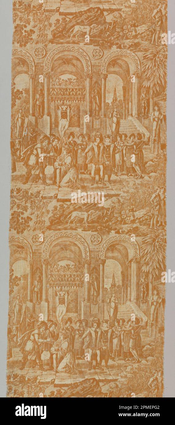 Tessuti (Francia); cotone; ordito: 238 cm (83 1/2in.). Trama: 40,5cm mm (16 poll.) solo cimossa sinistra. Altezza di ripetizione: 47,5cm; Bestest di Elinor Merrell; 1995-50-201 Foto Stock