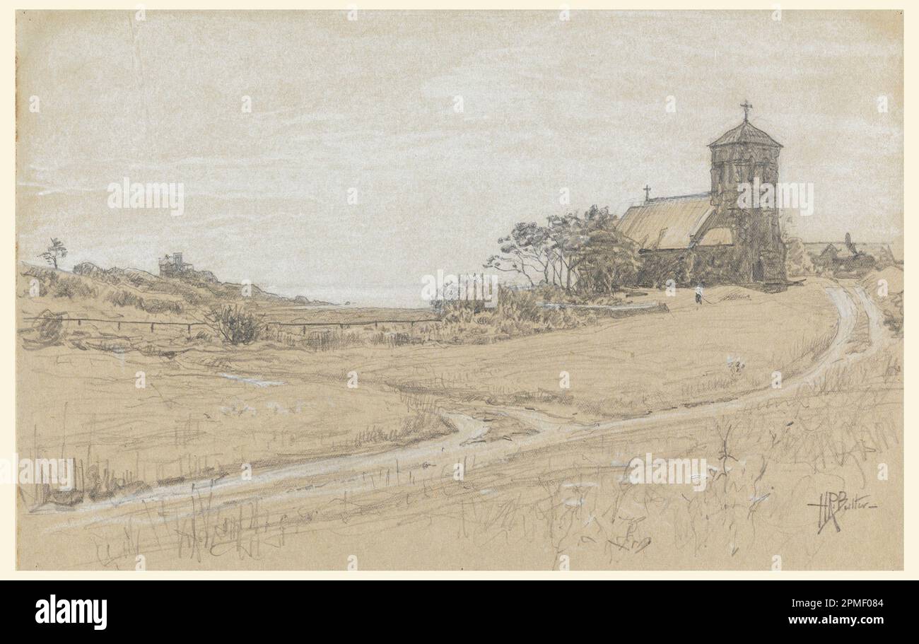 Disegno, Paesaggio; Howard Russell Butler (americano, 1856 - 1934); USA; pastello bianco e nero su carta grigia; foglio: 27,3 x 17,7 cm (10 3/4 x 6 15/16 pollici) Foto Stock