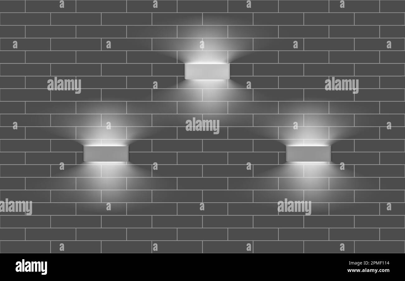 Tre lampade con luce indiretta sulla parete. Luci interne moderne. Rappresentazione vettoriale realistica Illustrazione Vettoriale