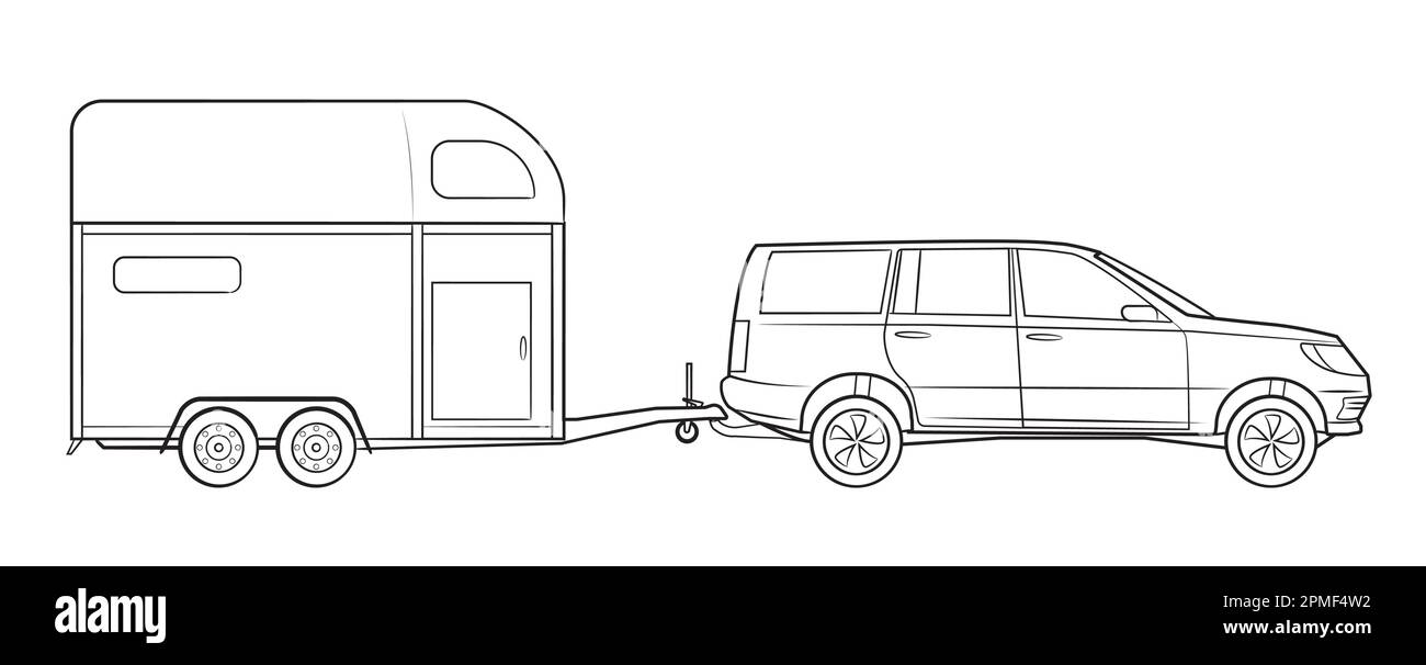 Furgone con rimorchio a cavallo, illustrazione stock vettoriale. Illustrazione Vettoriale