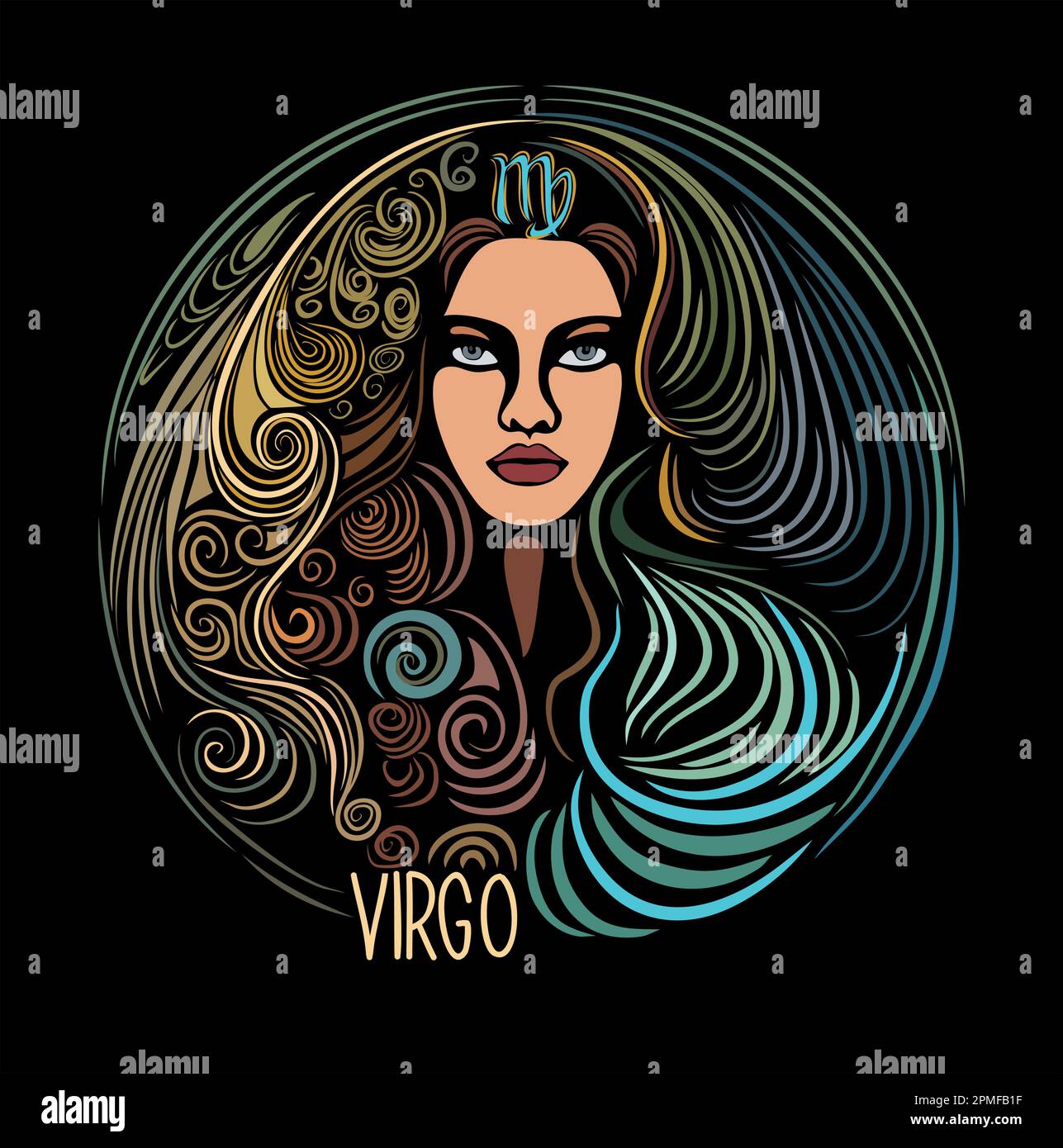 Virgo segno zodiaco bella ragazza disegnata a mano vettore Illustrazione Vettoriale