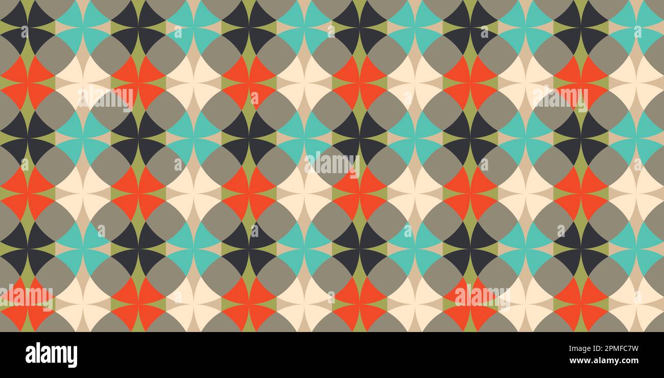 70s motivo vettoriale geometrico retrò senza giunture. Design astratto in stile di metà secolo. Ideale per tessuti, carta da parati, tessuti, abbigliamento e stampe alla moda. Illustrazione Vettoriale