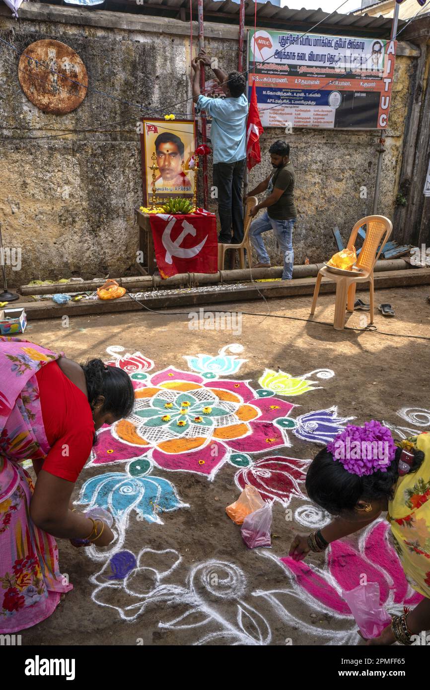 India, Pondichery, partito comunista che celebra il 13° anniversario della morte di uno dei loro leader Foto Stock