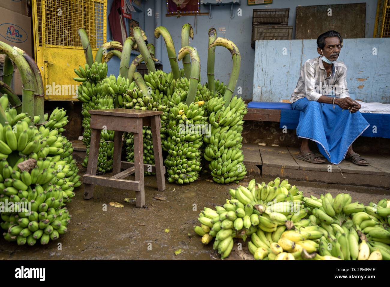 India, Pondichery, mercato di frutta e verdura Foto Stock