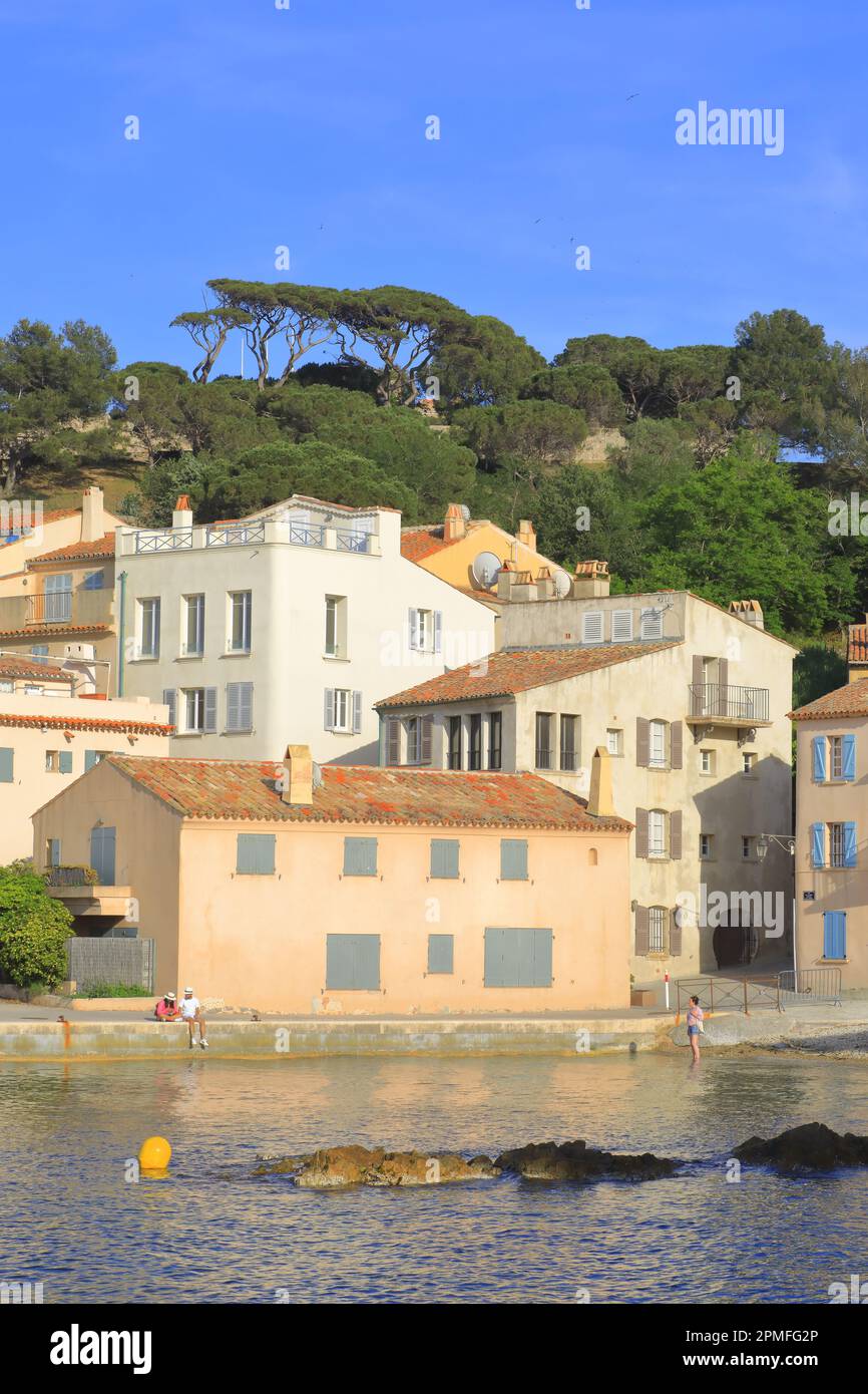 Francia, Var, Saint Tropez, Plage de la Ponche e l'ascesa della cittadella Foto Stock